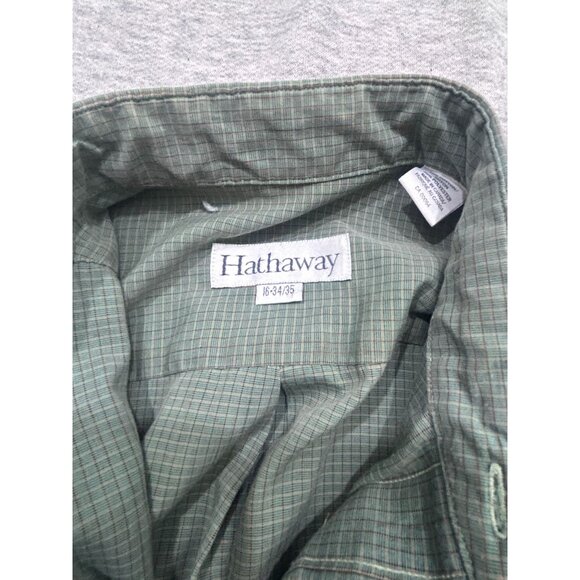 Hathaway Button Down Shirt Men's Size 16 Check Long Sleeve Solid Causal Green - Picture 2 of 7